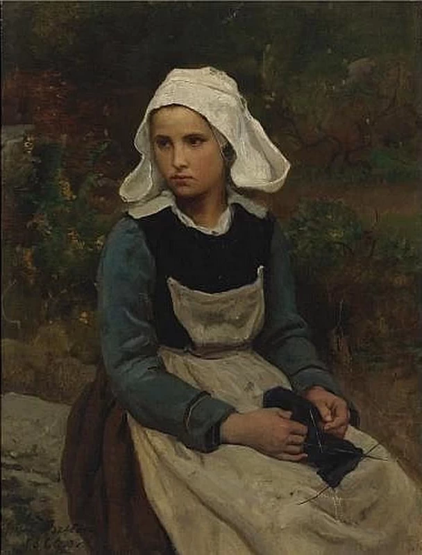 Giovane ragazza della Bretagna che lavora a maglia, 1866